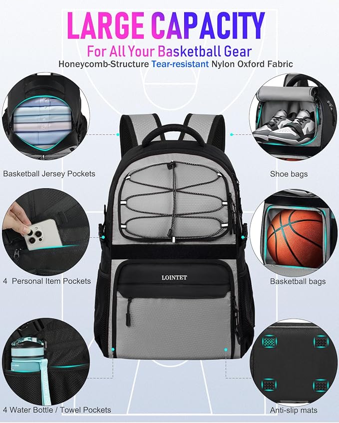 Basketball Bag Backpack with Ball Holder Shoes Compartment, Large Basketball Accessories Sports Bag