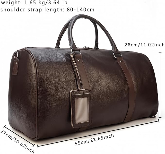 Genuine Leather Travel Duffel Bags for Men and Women Leather Overnight Weekend Bags Sports Gym Duffle, 9423 Brown