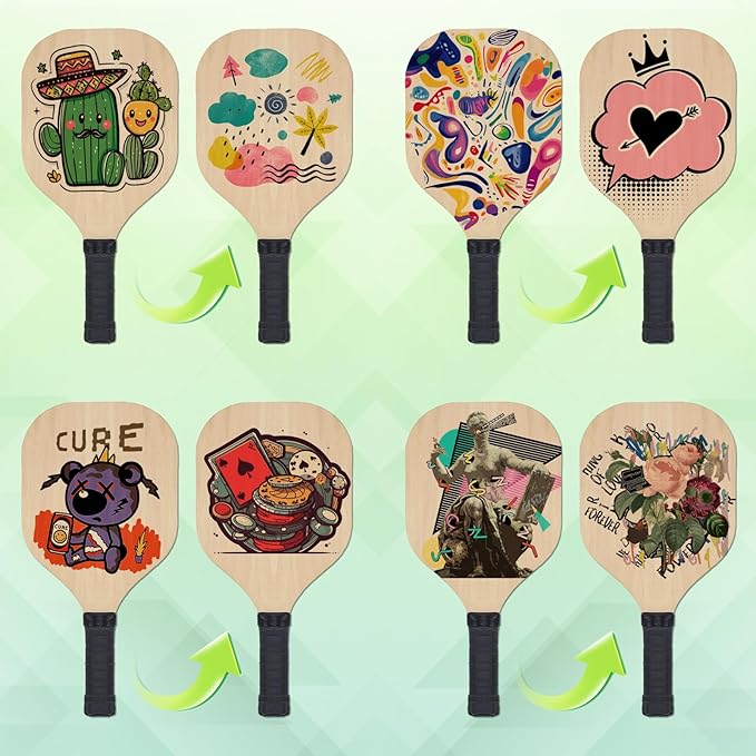 6 Pack Sublimation Blanks Pickleball Paddles, 7.3" x 15.5" Double Sided Printable Pickleball Paddles Plywood 0.39 Inch Thickness for Outdoor Sport Casual Court Play