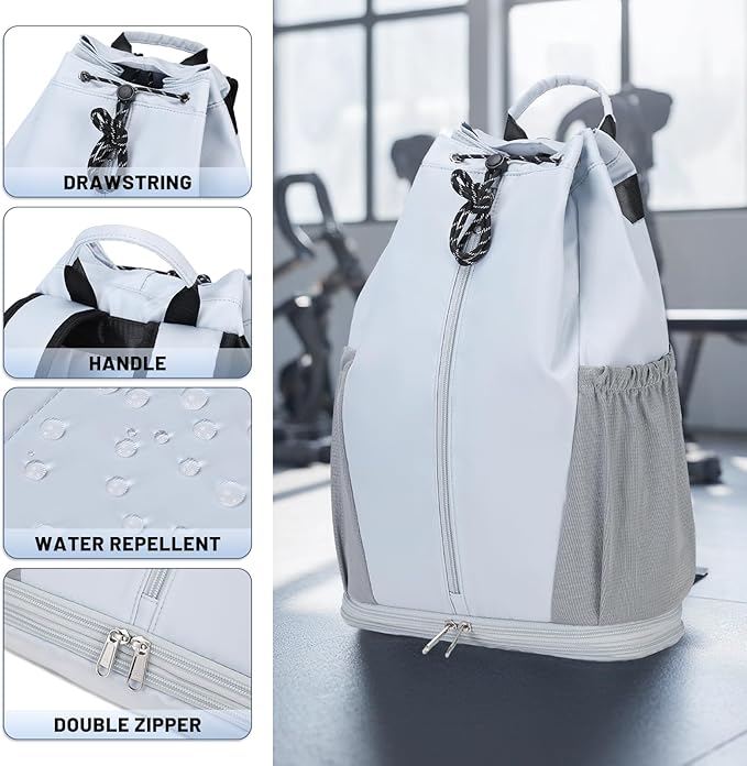 mygreen Gym Drawstring Backpack with Shoe Compartment – Waterproof Sports Bag, Lightweight & Breathable for Gym, Travel, Yoga | Large Capacity, Foldable Design Purple