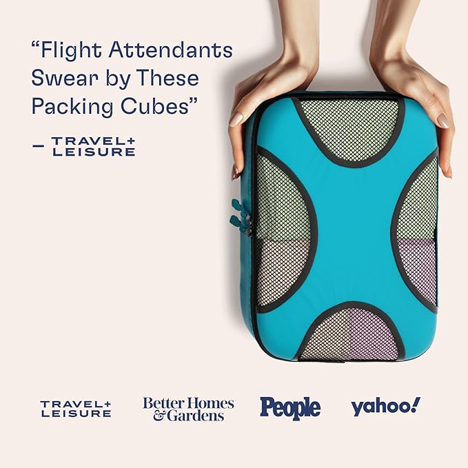 Shacke Premium 5 Packing Cubes Set - Lightweight Mesh Travel Luggage Organizers with Laundry Bag, 5-Piece Suitcase Storage System (Aqua Teal)