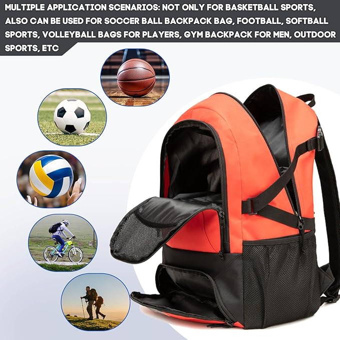Basketball Bag Backpack, Large Capacity Sports Equipment Bags for Basketball, Soccer, and Volleyball.