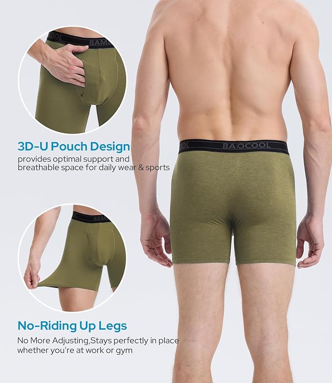 BAMBOO COOL Men's Underwear Breathable Boxer Briefs with Fly Moisture-Wicking Lightweight Underwear 7-Pack