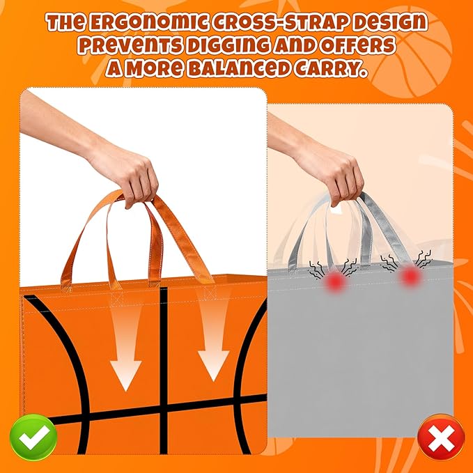 Extra Large Basketball Gift Bags, Jumbo Party Favor Bag with Handle, Large Capacity Non-Woven Pouch for Sports Supplies, Picnic, Beach, Gift Storage, Birthday, 19.7x15.8x5.9 Inch (2)