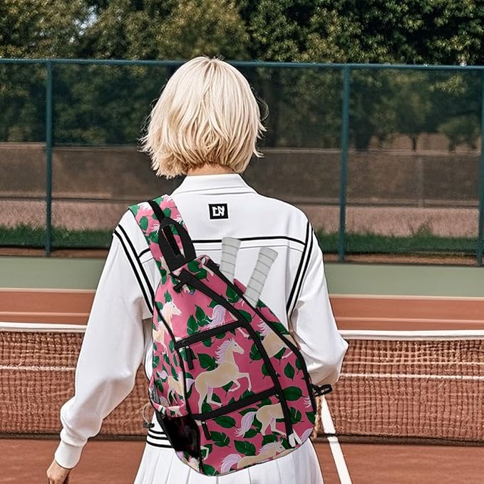 Pickleball Bag Horse Pink Pickle Ball Backpack for Women Men Premium Lightweight Crossbody Sling Bag Sports Backpack for Pickleball Paddle Tennis