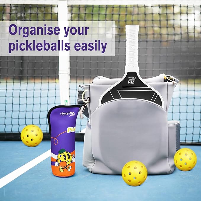 Pickleball Ball Holder - 1 Pc Pickle Ball Storage Bag, Portable Tennis Pouch with Hook for Fence, Premium Neoprene Material Bottle Holder, Pickleball Accessory Black Red Green Yellow Color