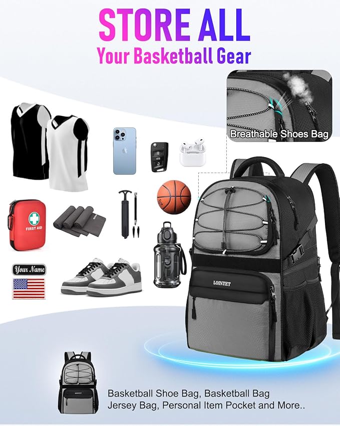 Basketball Bag Backpack with Ball Holder Shoes Compartment, Large Basketball Accessories Sports Bag
