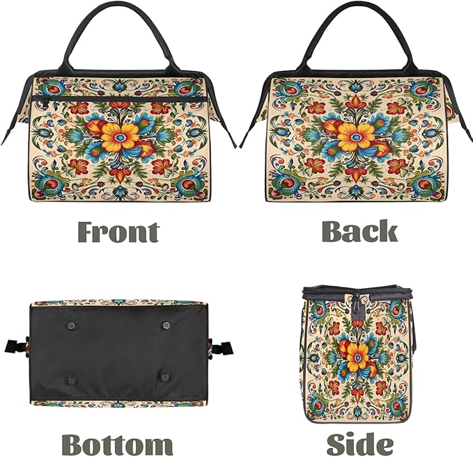 Travel Duffle Bag, Ethnic Floral Mandala Flower Overnight Weekender Tote Bag for Women Men Waterproof Carry On Luggage with Zipper Lightweight Sport Gym Bag for Traveling Yoga Camping Traveling Gifts