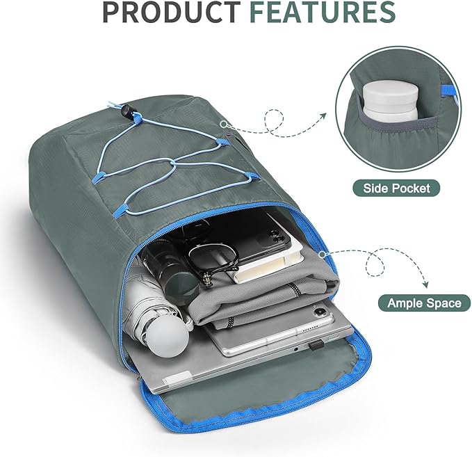 20L Hiking-Daypack Lightweight Foldable Travel Packable Backpack for Camping Cycling Outdoor, Gray