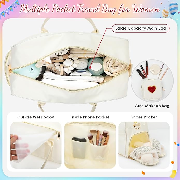 Dance Bag for Girls 2PCS Ballet Cheer Bag with Shoes Compartment Chenille Letter Embroidery for Dancer Travel Overnight bag