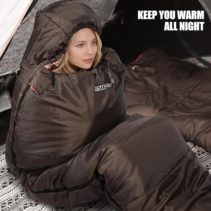 REDCAMP Cold Weather Mummy Sleeping Bag, Warm Flannel Cotton Sleeping Bag for Adults, Warm and Machine Washable Perfect for Winter Camping