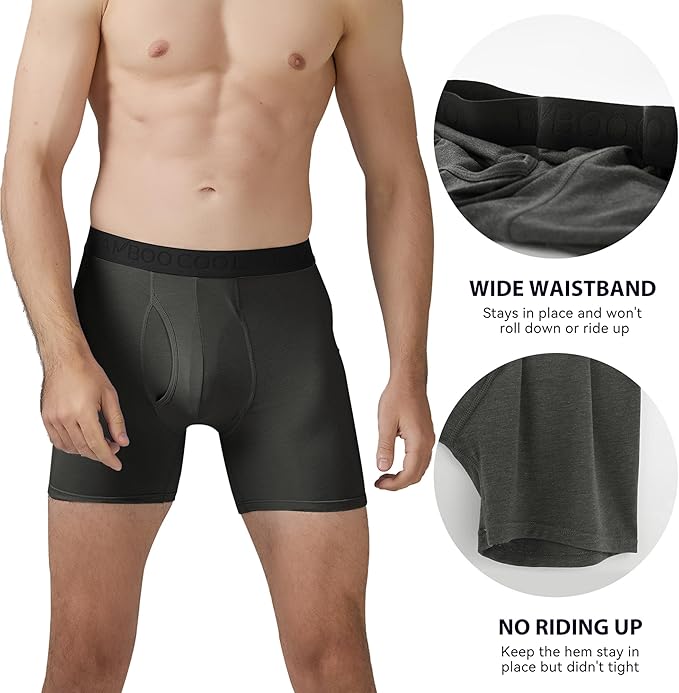 BAMBOO COOL Men's Underwear Breathable Boxer Briefs with Fly Moisture-Wicking Lightweight Underwear 7-Pack