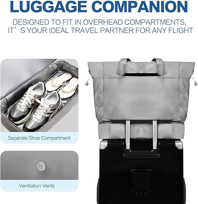 Weekender Bag for Women Men, Large Overnight Bag Faux Leather Travel Duffel Bag with Shoe Compartment Toiletry Packing Cube Carry On Bag Fit 21" Laptop 3Pcs Set (2PCS Grey)