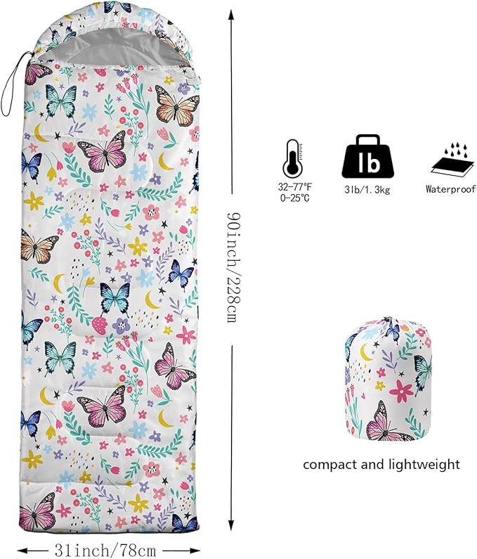 QOOMO Camping Sleeping Bags,3 Season Warm & Cool Weather,Lightweight,Waterproof Sleeping Bags for Adults & Kids,Traveling,and Outdoors,Camping Gear Equipment