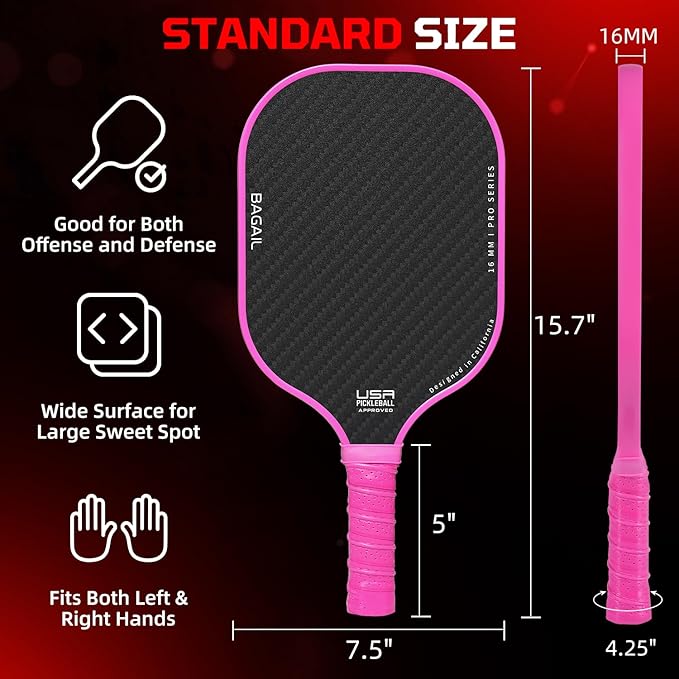 BAGAIL Pickleball Paddles, USAPA Approved Fiberglass Surface Pickleball Set, Lightweight Pickle Ball Rackets with 4 Balls, 1 Bag, Designed in California for Traction and Stability