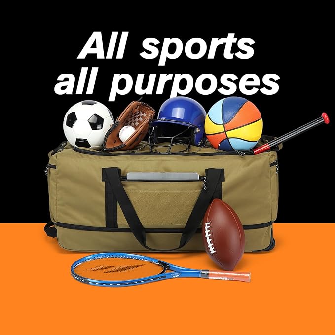 170L Extra Large Baseball Bag with Wheels Gym Duffle Softball Catchers Coach Team Equipment Bags Collapsible Rolling Travel Duffel Bat Gear Bag for Hockey Basketball Football Volleyball Soccer