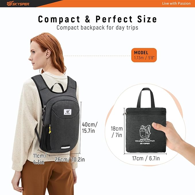 SKYSPER Small Hiking Backpack 10L Packable Lightweight Back Pack Foldable Travel Daypack for Women Men | Packable, Lightweight, Back Pack, Foldable, Travel Daypack