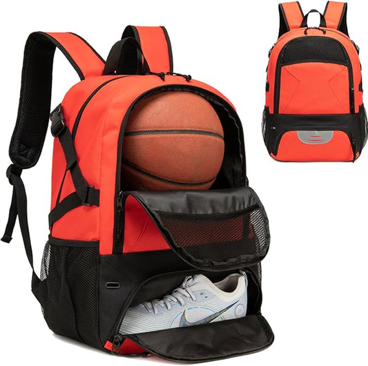 Basketball Backpack - Large Sports Equipment Bag with Ball Holder & Shoe Compartment for Basketball. (red)