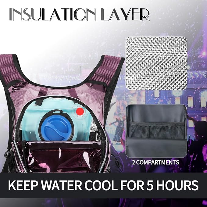 CITCAR Hydration Pack, Water Backpack with 3L Hydration Bladder Lightweight Insulation, Festival Essential, Rave Hydration Backpack, Hydropack Backpack for Rave, Hiking, Biking, Festival Gear