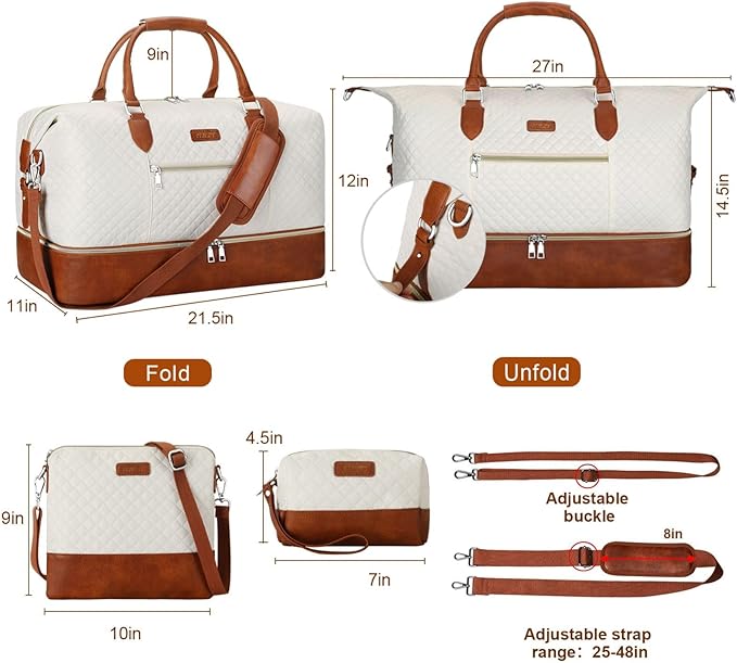 Weekender Bag for Women, Travel Duffel Bag Carry On Overnight Bag with Shoe Compartment Large Nylon Travel Weekend Tote Bag