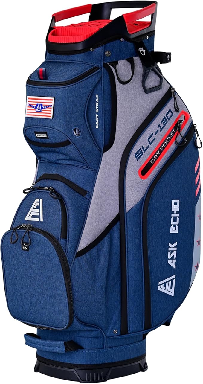 ASK ECHO SLC-130 Golf Cart Bag with 15 Way Full Length Dividers Top, Premium Quiet Golf Cart Bag with Rain Cover for Men