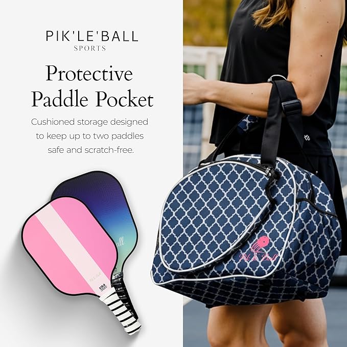Pik’le’Ball Sport Premium Women's Pickleball Bag – Stylish and Versatile Sports Bag with Water Bottle Holder, Padded Paddle Pocket, and Spacious Design (fits 2+ Paddles!)