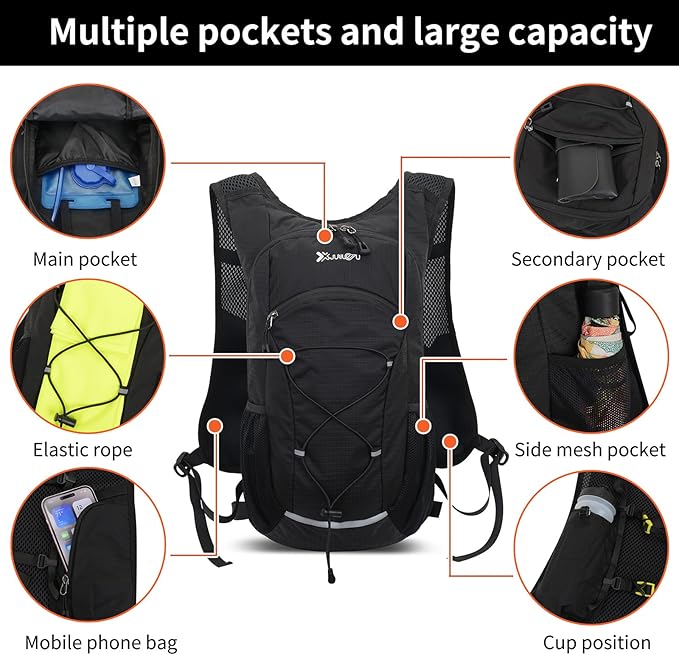 BiYiYun 15L Small Hiking Backpack Lightweight Hydration Backpack for Men Women, Warterproof Hiking Daypack for Travel Cycling