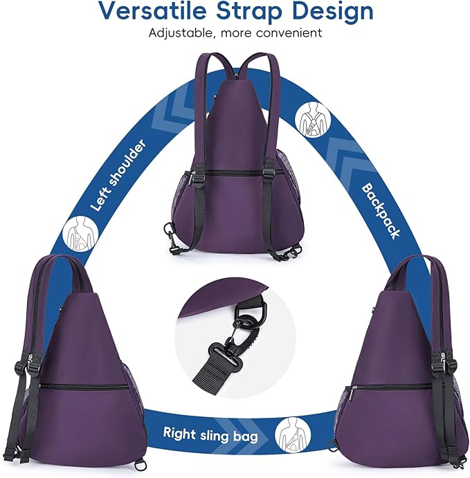 2025 Pickleball Sling Bag, Convertible Ultra-Light Backpack with Skin-Soft Fabric & Wet/Dry Pocket, Fits 4 Paddles + Gear