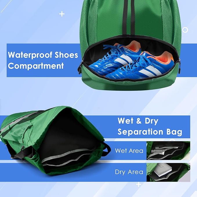 BROTOU Soccer Bags, Football Backpack, Volleyball Bag, Drawstring Backpack with Ball and Shoe Compartment, Football bags for Equipment Swim Gym Bag