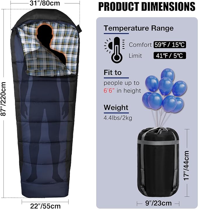 REDCAMP Cold Weather Mummy Sleeping Bag, Warm Flannel Cotton Sleeping Bag for Adults, Warm and Machine Washable Perfect for Winter Camping