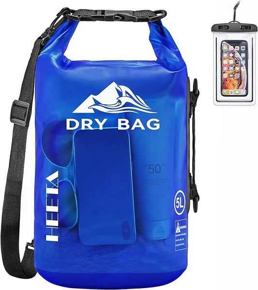 HEETA Dry Bag Waterproof for Women Men, 5L/10L/20L/30L/40L Roll Top Lightweight Dry Storage Bag Backpack with Phone Case for Travel Swimming Boating Kayaking Paddle Board Camping Beach Accessories