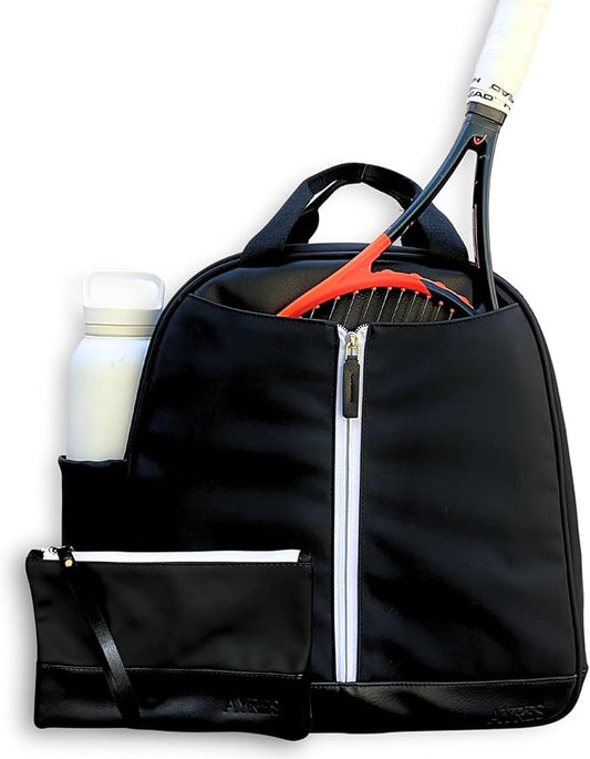 AYRES Tennis Backpack - Spacious Womens Tennis, Padel & Pickleball Bag | Quick-Access Racket Compartment (Fits 2) | Designer Tennis Bag, Water-Resistant & Easy To Clean, Makeup Pouch Included