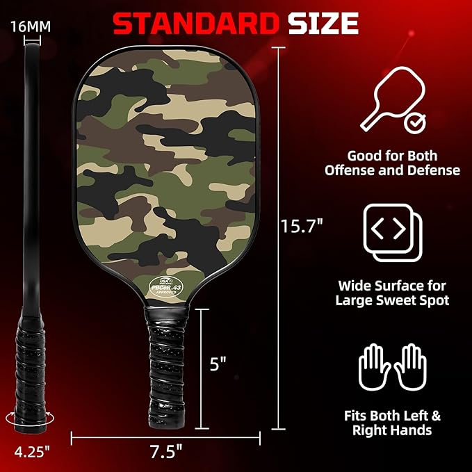 BAGAIL Pickleball Paddles, USAPA Approved Fiberglass Surface Pickleball Set, Lightweight Pickle Ball Rackets with 4 Balls, 1 Bag, Designed in California for Traction and Stability