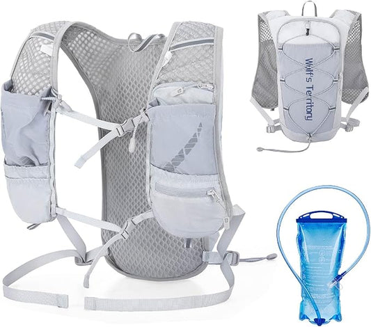YAPJEB Hiking Hydration Vest Backpack 5L Lightweight with 2L Water Pack Bladder Daypack for Men Women Cycling, Running, Hiking and Biking (01 Grey 5L + 2L Bladder)