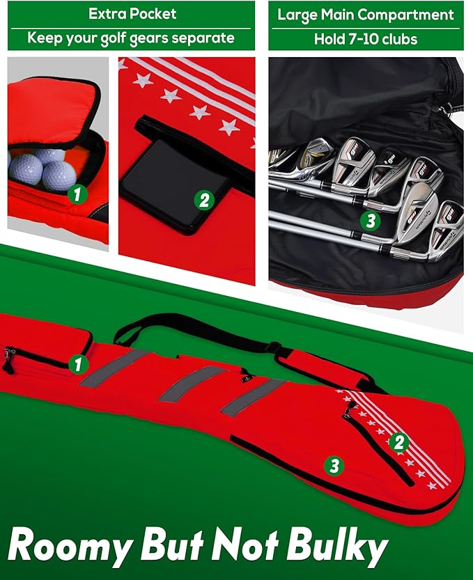 Big Teeth Golf Sunday Bag, Small Golf Bag Lightweight, Par 3 Golf Bag for A Few Clubs Driving Range, Practice with Carry Shoulder Strap Foldable Multi-Colour