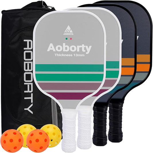 Pickleball Paddles 4 Pack - USAPA Light Graphite Premium Rackets Fiber Face & Polymer Honeycomb Core Pickleball Set with 4 Outdoor Indoor Balls Including Portable Carry Bag