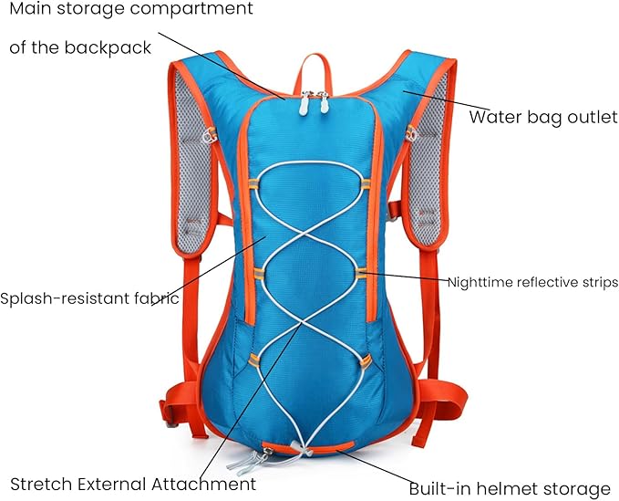 12L Hydration Backpack for Women and Men- Lightweight Hydration Pack with 2L Water Bladder, Water Pack for Hiking,Cycling,Rave and Running, Adjustable Chest Straps and Reflective