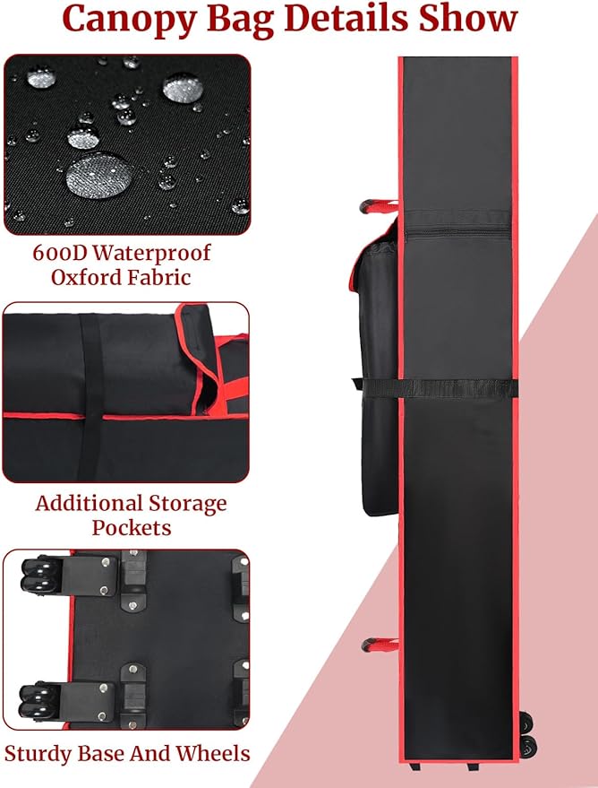 10 x 10 x 62 in Heavy Duty Canopy Tent Bag Replacement – Wheeled 800D Oxford Pop Up Canopy Carrying Case with Handle, Waterproof Outdoor Storage Bag for 10x10 Instant Tent