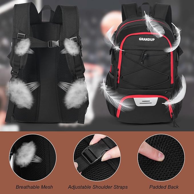 GRANDUP Basketball backpack with ball and shoes compartment Fit Volleyball, soccer, Swim, Gym, Travel, and School, large capacity sports training equipment bags