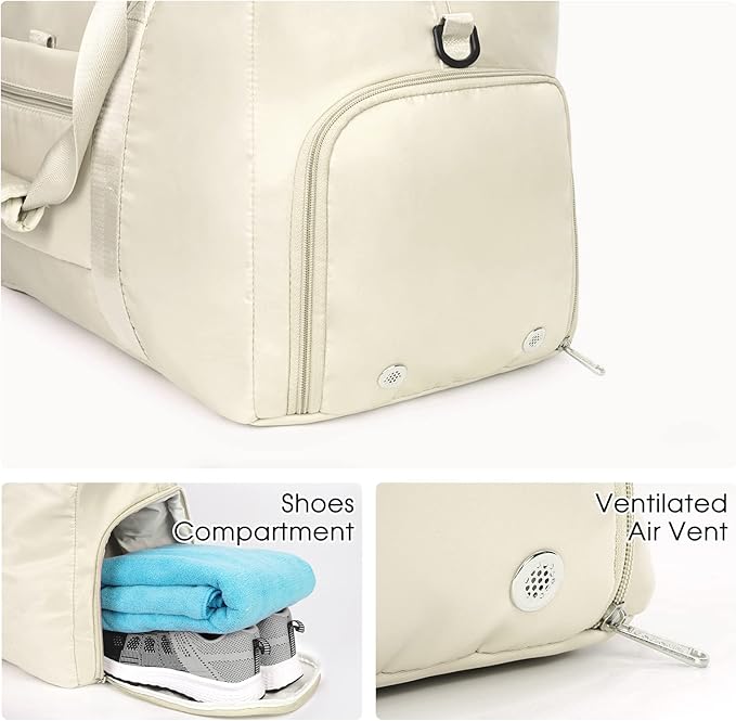 Ceneda 20" Gym Bag for Women with Wet Pocket & Shoe Compartment, Lightweight Duffel Waterproof Carry On Duffle for Travel, Yoga, Overnight (Ivory)