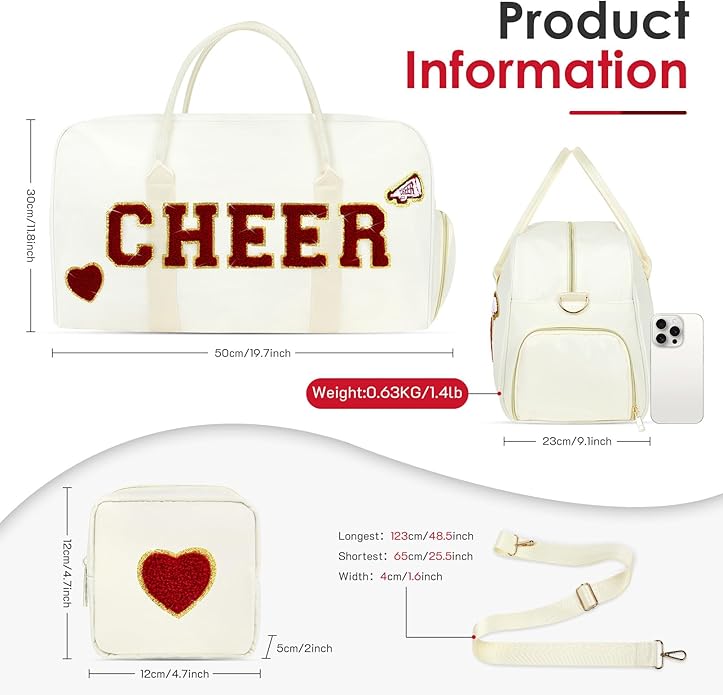Dance Bag for Girls 2PCS Ballet Cheer Bag with Shoes Compartment Chenille Letter Embroidery for Dancer Travel Overnight bag