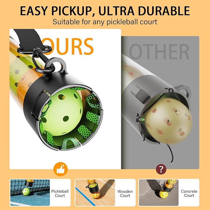 17 Balls Pickleball Ball Retriever & Ball Holder Storage with Strap, Back Saver for Pickleball Accessories, Quick for Pickleball Tube Ball Pickup