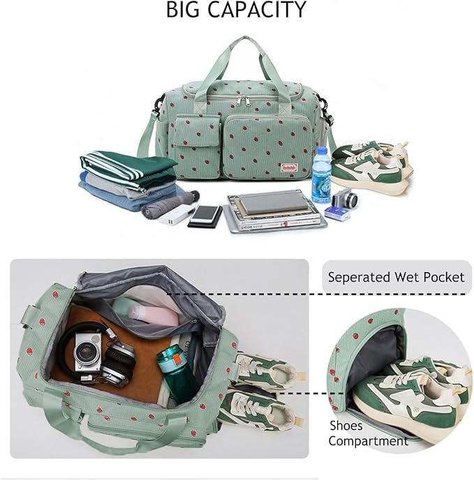 Gym Bag Sport Duffel Overnight Weekender Travel Bag with wet pocket and shoe pocket K03 Green