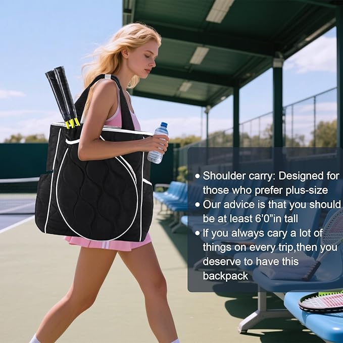 2-in-1 Tennis Tote Bag & Tennis Racket Backpack – Extra-Large Quilted Pickleball Racquet Bags, Water-Resistant & Lightweight for Men & Women