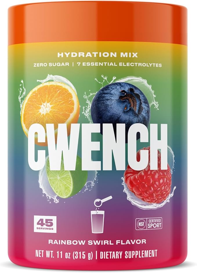 CWENCH HYDRATION Electrolyte Drink Mix Rainbow Swirl 11oz | Zero Sugar Hydration Powder with 7 Electrolytes, B Vitamins & Amino Acids, No Caffeine, Hydration Mix for Sports, Work, Travel & Wellness