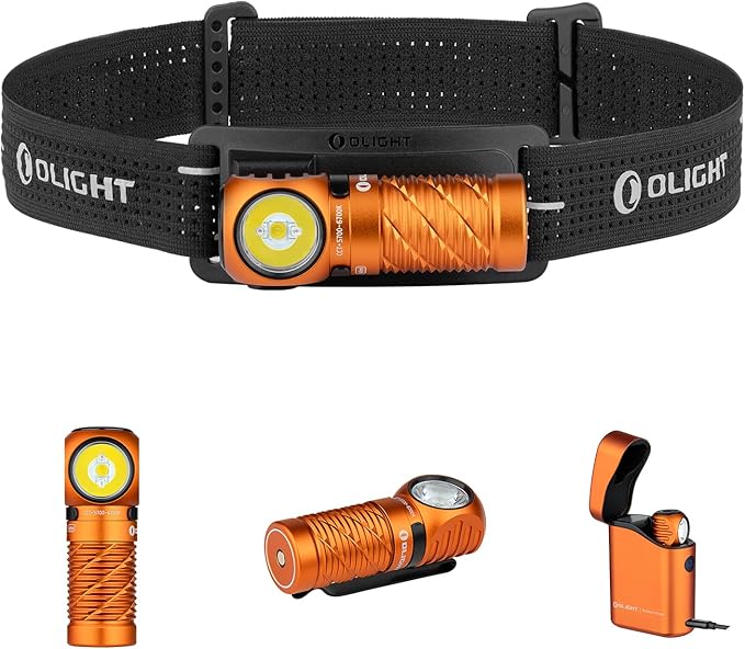 OLIGHT Perun 3 Mini Premium Headlamp 1250 Lumens Flashlight with Type-C Charging Box, Rechargeable Headlight with Red Light Option,Perfect for Working, Hiking, Camping and Climbing (Orange)