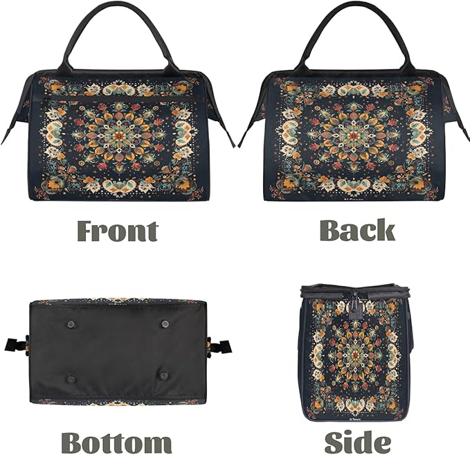 Travel Duffle Bag, Ethnic Aztec Flowers Overnight Weekender Tote Bag for Women Men Waterproof Carry On Luggage with Zipper Lightweight Sport Gym Bag for Traveling Yoga Camping Traveling Gifts