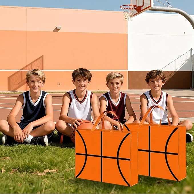 Extra Large Basketball Gift Bags, Jumbo Party Favor Bag with Handle, Large Capacity Non-Woven Pouch for Sports Supplies, Picnic, Beach, Gift Storage, Birthday, 19.7x15.8x5.9 Inch (2)