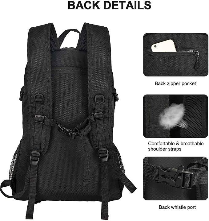 45L Hiking Backpack with Rain Cover, Lightweight Foldable Camping Backpack for Trekking, Water-Resistant Daypack with Hiking Pole & Mat Carrying System,Black