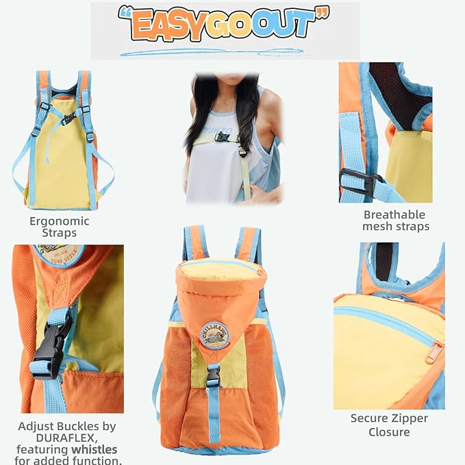 YWYLL Packable 18L Hiking Daypack, Lightweight for Men/Women. Foldable, Water-Resistant, Small Backpack Color Block. (Orange)